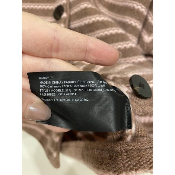 Theory Sweater Womens P Brown Pink Stripe Box Cardi Cashmere Cropped Cardigan - Picture 4 of 5